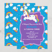 Uitnodiging voor Birthday Bright Rainbow Unicorn (Voorkant / Achterkant)