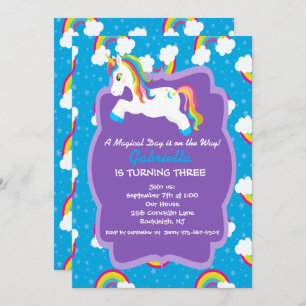 Uitnodiging voor Birthday Bright Rainbow Unicorn