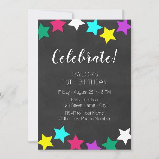 Uitnodiging voor Birthday Bright Stars (Voorkant)