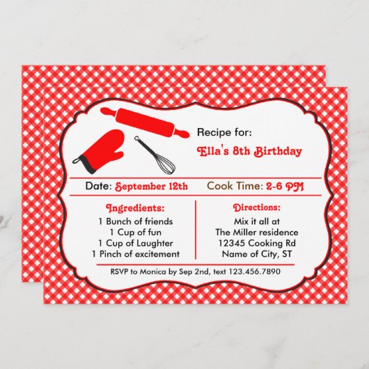 Uitnodiging voor Birthday-feest (Voorkant / Achterkant)