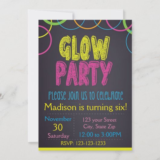 Uitnodiging voor Birthday Glow Party Chalkboard (Voorkant)