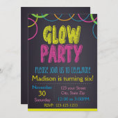 Uitnodiging voor Birthday Glow Party Chalkboard (Voorkant / Achterkant)