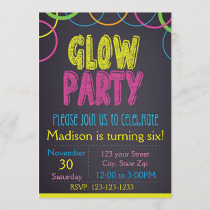 Uitnodiging voor Birthday Glow Party Chalkboard
