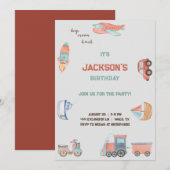 Uitnodiging voor birthday-transport boys (Voorkant / Achterkant)