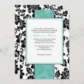 Uitnodiging voor Black and Aqua Damask Wedding (Voorkant / Achterkant)