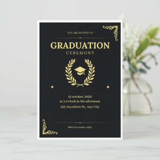 Uitnodiging voor Black and Gold Afstuderen (Staand voorkant)