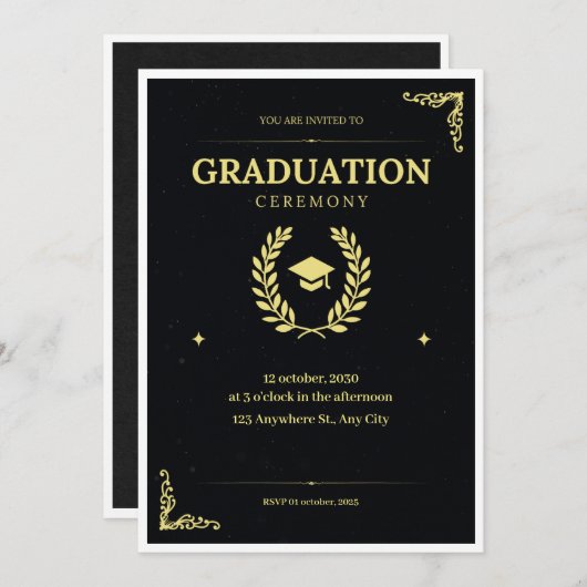 Uitnodiging voor Black and Gold Afstuderen (Voorkant / Achterkant)