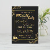 Uitnodiging voor Black and Gold Birthday (Staand voorkant)