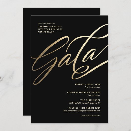 Uitnodiging voor Black and Gold Gala (Voorkant / Achterkant)