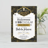 Uitnodiging voor Black and Gold Halloween Baby sho (Staand voorkant)