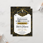 Uitnodiging voor Black and Gold Halloween Baby sho (Voorkant / Achterkant in situ)