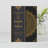 Uitnodiging voor Black and Gold Luxury Wedding (Staand voorkant)