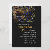 Uitnodiging voor Black and Gold Masquerade Party (Voorkant)