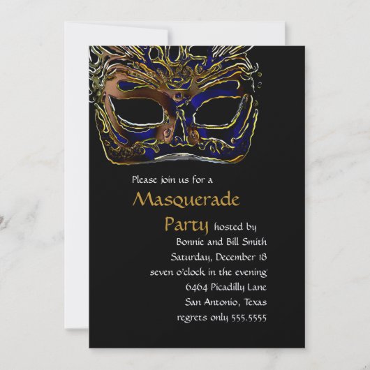 Uitnodiging voor Black and Gold Masquerade Party (Voorkant)