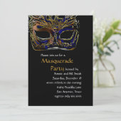 Uitnodiging voor Black and Gold Masquerade Party (Staand voorkant)