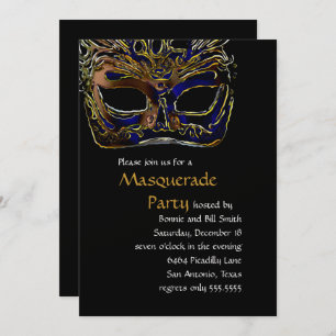 Uitnodiging voor Black and Gold Masquerade Party