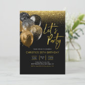 Uitnodiging voor Black and Gold Sparking Let's Par (Staand voorkant)