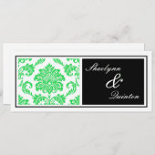 Uitnodiging voor Black and Green Damask Wedding (Voorkant / Achterkant)