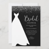 Uitnodiging voor Black and Silver Glitter Bridal S (Voorkant)
