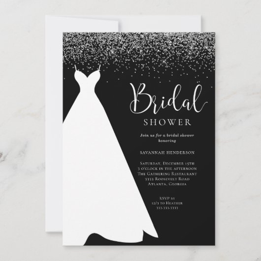 Uitnodiging voor Black and Silver Glitter Bridal S (Voorkant)
