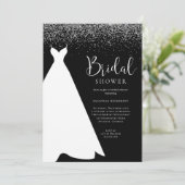 Uitnodiging voor Black and Silver Glitter Bridal S (Staand voorkant)