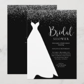 Uitnodiging voor Black and Silver Glitter Bridal S (Voorkant / Achterkant)