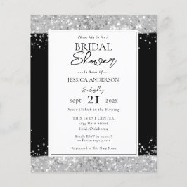 Uitnodiging voor Black and Silver Glitter Bridal S