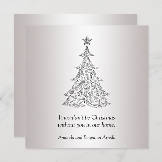 Uitnodiging voor Black and Silver Holiday Tree (Voorkant / Achterkant)