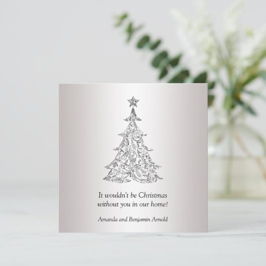 Uitnodiging voor Black and Silver Holiday Tree (Staand voorkant)