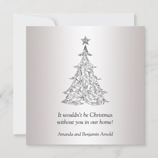 Uitnodiging voor Black and Silver Holiday Tree (Voorkant)
