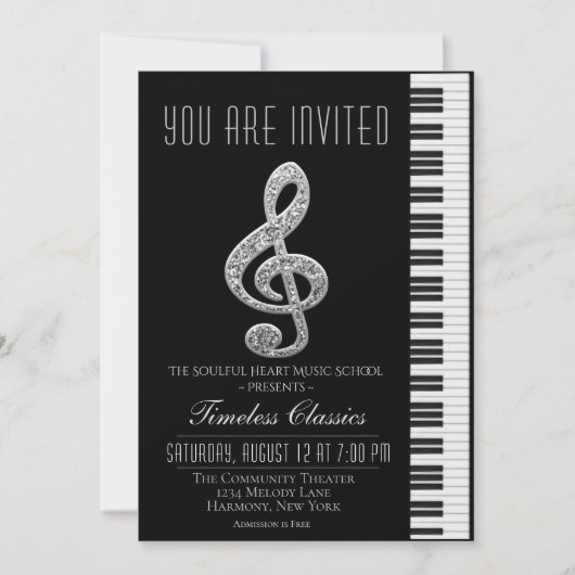 Uitnodiging voor Black and Silver Treble Cleft- ov (Voorkant)