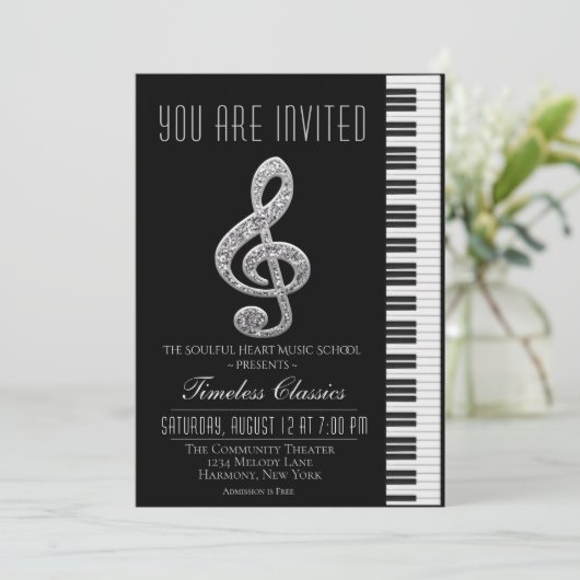 Uitnodiging voor Black and Silver Treble Cleft- ov (Staand voorkant)