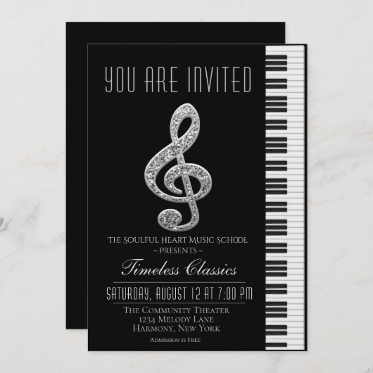 Uitnodiging voor Black and Silver Treble Cleft- ov (Voorkant / Achterkant)