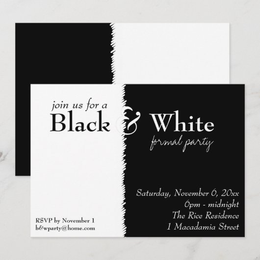 Uitnodiging voor Black and White 2 Theme Party (Voorkant / Achterkant)