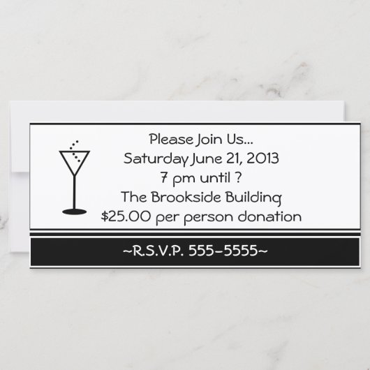 Uitnodiging voor Black and White Cocktail Party (Achterkant)