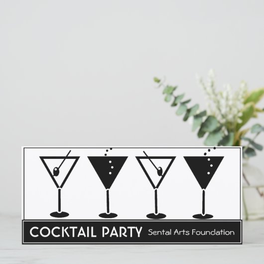 Uitnodiging voor Black and White Cocktail Party (Staand voorkant)