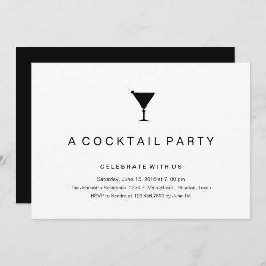 Uitnodiging voor Black and White Cocktail Party (Voorkant / Achterkant)