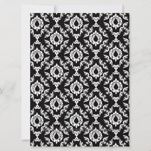 Uitnodiging voor Black and White Damask bruiloft (Achterkant)