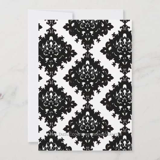Uitnodiging voor Black and White Damask bruiloft (Achterkant)