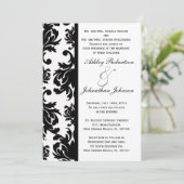 Uitnodiging voor Black and White Damask bruiloft (Staand voorkant)