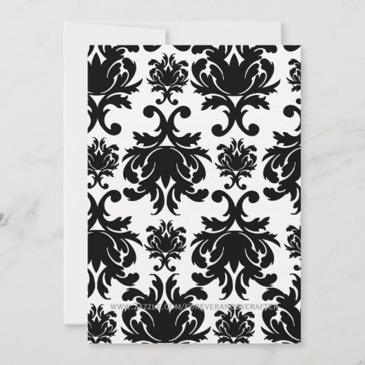 Uitnodiging voor Black and White Damask bruiloft (Achterkant)