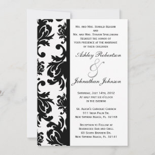 Uitnodiging voor Black and White Damask bruiloft