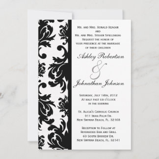Uitnodiging voor Black and White Damask bruiloft