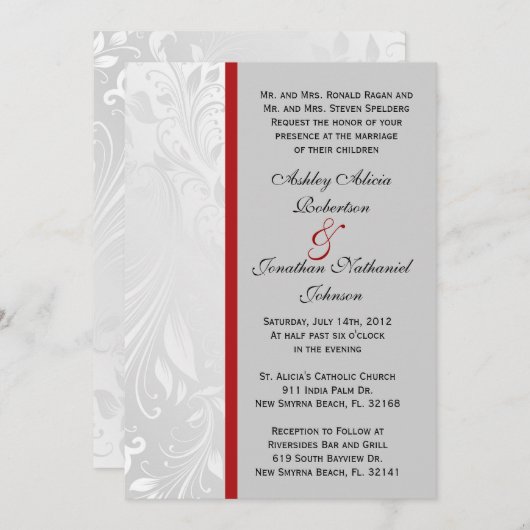 Uitnodiging voor Black and White Damask bruiloft (Voorkant / Achterkant)