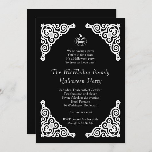 Uitnodiging voor Black and White Elegant Halloween (Voorkant / Achterkant)