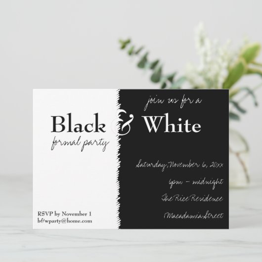 Uitnodiging voor Black and White Theme Party (Staand voorkant)