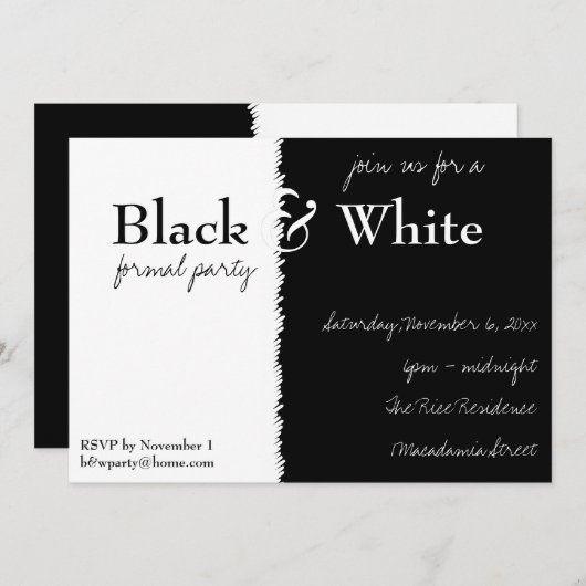 Uitnodiging voor Black and White Theme Party (Voorkant / Achterkant)