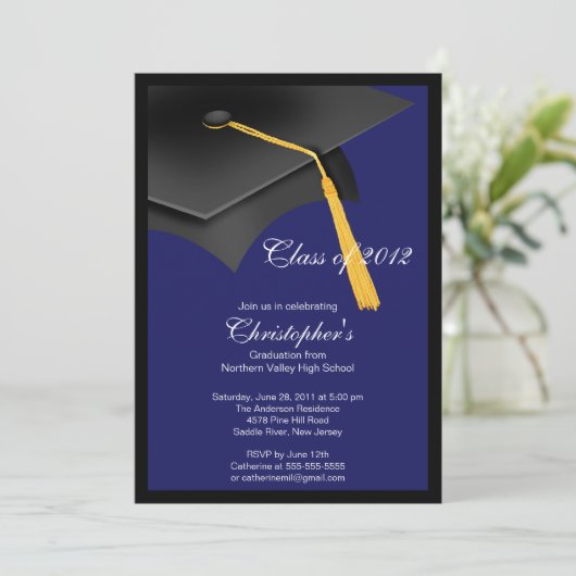 Uitnodiging voor Black Blue Afstudeerder Pet Gradu (Staand voorkant)