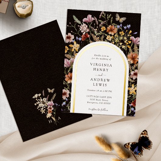 Uitnodiging voor Black Boho Arch Wedding