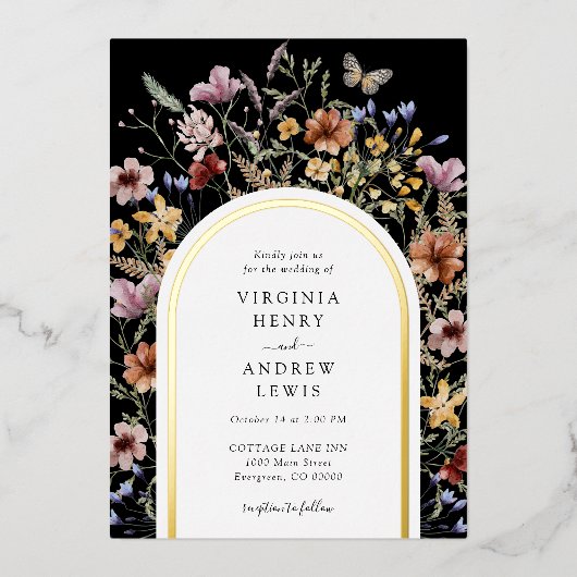 Uitnodiging voor Black Boho Arch Wedding (Voorkant)